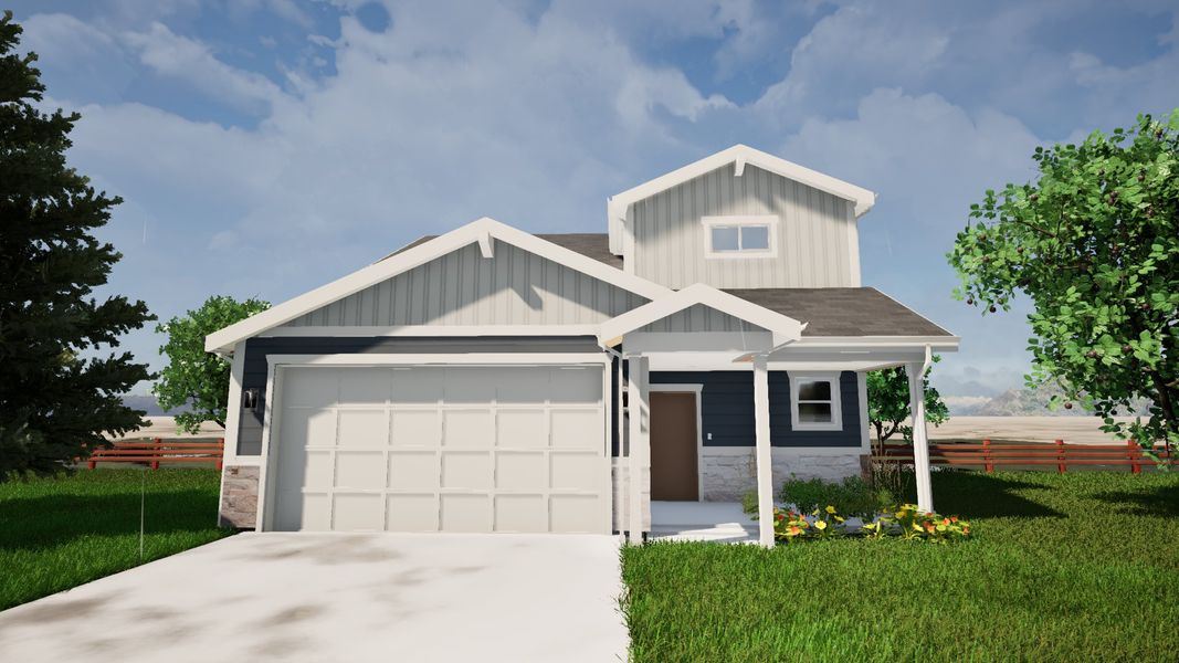 Front exterior of a new home in Granary, Johnstown, CO, highlighting curb appeal (Image 23).
