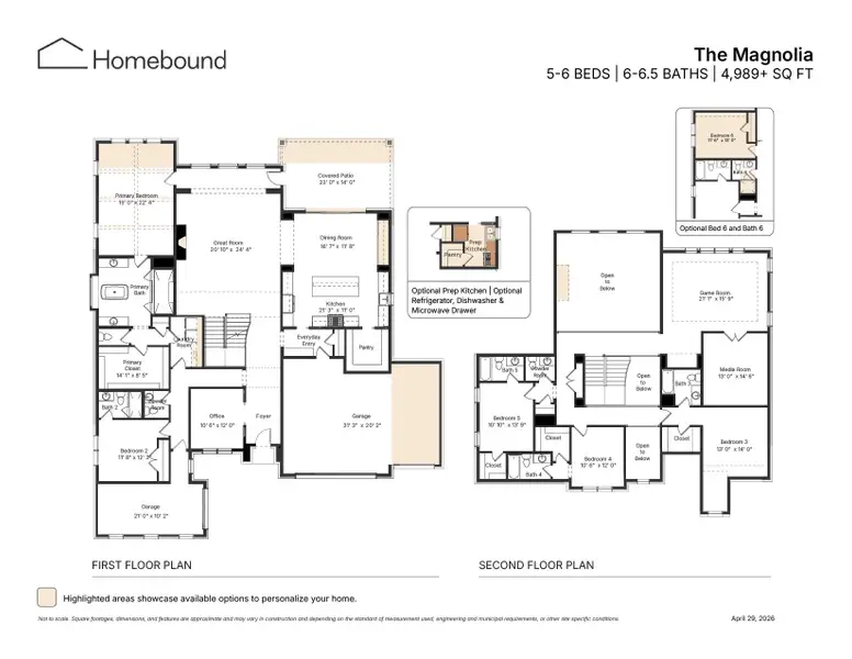 2D floor plan layout for the The Magnolia by Homebound in Park Place, Prosper, TX (Image 3).