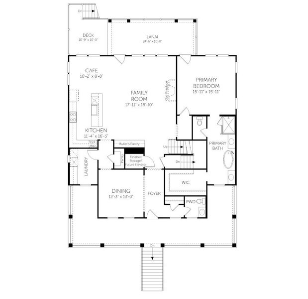 2D floor plan layout for the Middleton - Single Family Homes by Dream Finders Homes in Rivercroft, Awendaw, SC (Image 5).