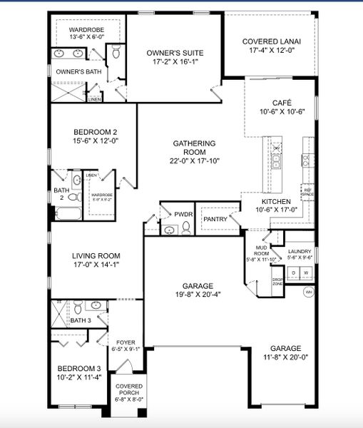 2D floor plan layout for the Monroe by Highland Homes of Florida in Summerlake Estates, Auburndale, FL (Image 3). 2D floor plan layout for the Monroe by Highland Homes of Florida in Summerlake Estates, Auburndale, FL (Image 3).