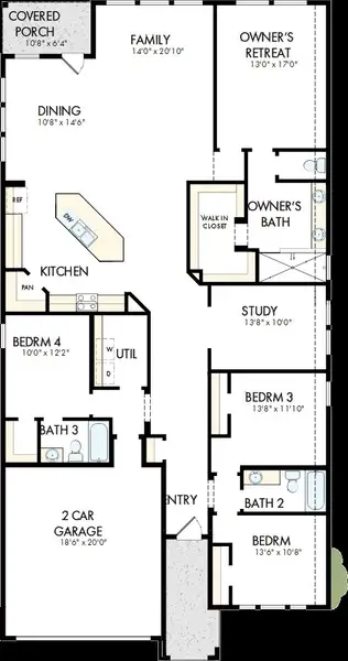 2D floor plan layout of this home in Meyer Ranch – Select Reserve Series, New Braunfels, TX (Image 2). 2D floor plan layout of this home in Meyer Ranch – Select Reserve Series, New Braunfels, TX (Image 2).
