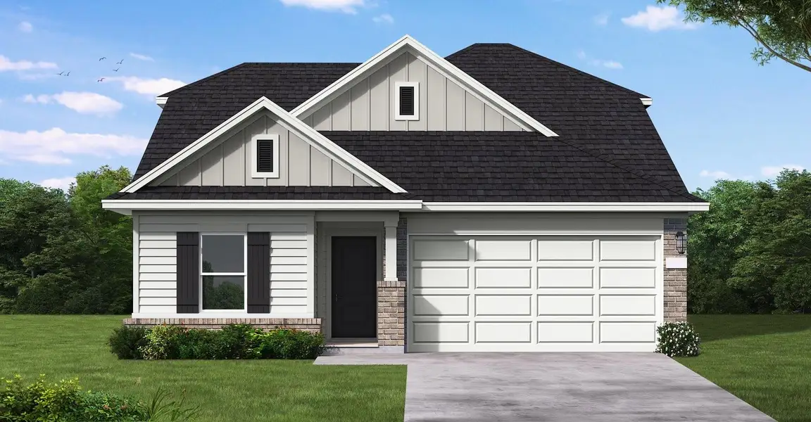 Front exterior of a new home in Laurel Landing, Alvin, TX, highlighting curb appeal (Image 1).