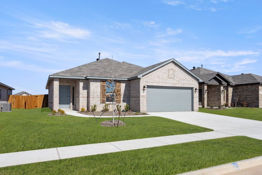 Front exterior of a new home in Baker Farms, Cleburne, TX, highlighting curb appeal (Image 22).