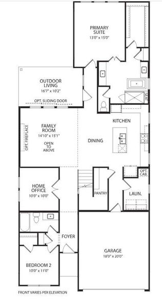 2D floor plan layout of this home in The Colony - 50', Bastrop, TX (Image 5).