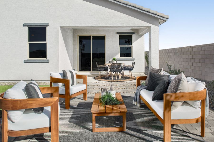 Representative exterior details of a home built from the Pinehurst by Beazer Homes in Marbella at Windrose, Waddell (Image 3).