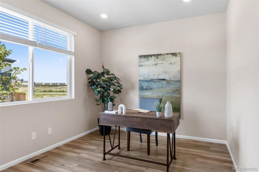 Furnished interior view inside a new home in Woodrose at Painted Prairie, Aurora (Image 32). Furnished interior view inside a new home in Woodrose at Painted Prairie, Aurora (Image 32).