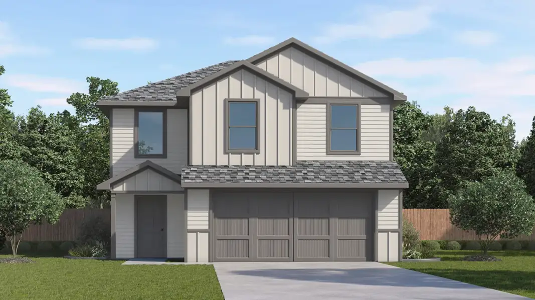 Front exterior of a new home in The Hills of Sherman, Sherman, TX, highlighting curb appeal (Image 1). Front exterior of a new home in The Hills of Sherman, Sherman, TX, highlighting curb appeal (Image 1).