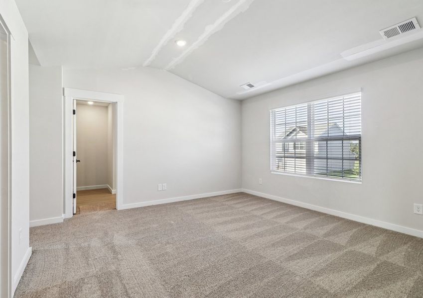 The master bedroom has cathedral ceilings.