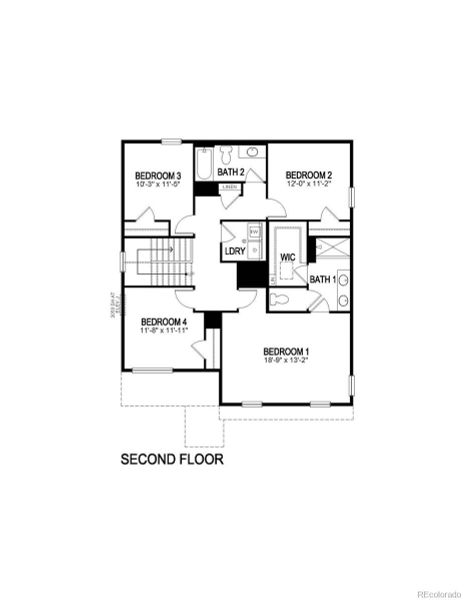 2D floor plan layout of this home in Fossil Creek Ranch, Windsor, CO (Image 2).