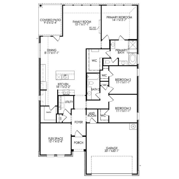 2D floor plan layout for the The Alamo by Lillian Custom Homes in Hadley Farms, Godley, TX (Image 6).