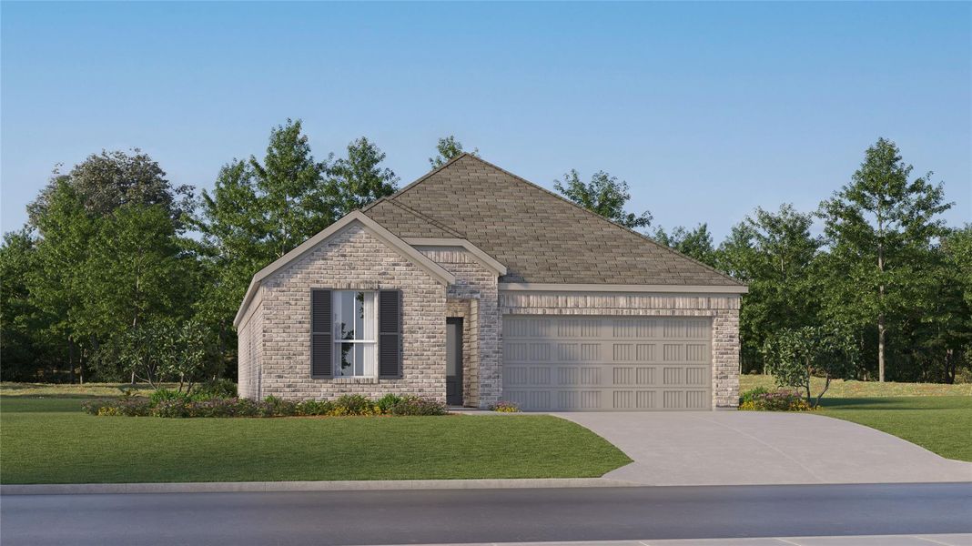 Front exterior of a new home in Binford Creek, Waller, TX, highlighting curb appeal (Image 1). Front exterior of a new home in Binford Creek, Waller, TX, highlighting curb appeal (Image 1).