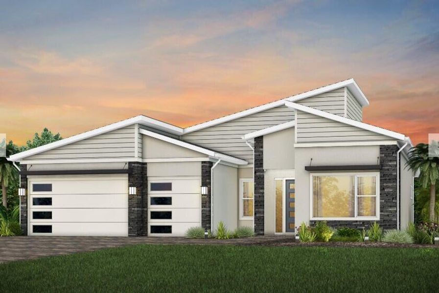 Front exterior of a new home in Avondale at Avenir, Palm Beach Gardens, FL, highlighting curb appeal (Image 13).