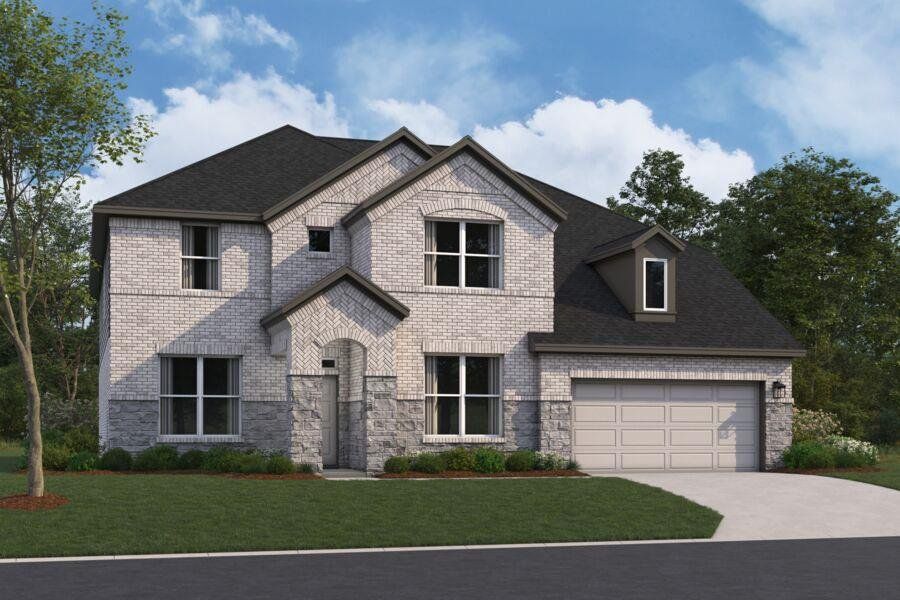 Front exterior of a new home in Barksdale, Leander, TX, highlighting curb appeal (Image 1). Front exterior of a new home in Barksdale, Leander, TX, highlighting curb appeal (Image 1).