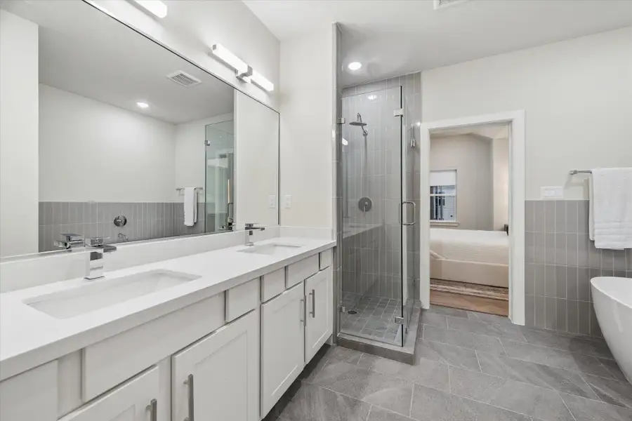 quartz counters, chrome finishes, shaker cabinetry. quartz counters, chrome finishes, shaker cabinetry.