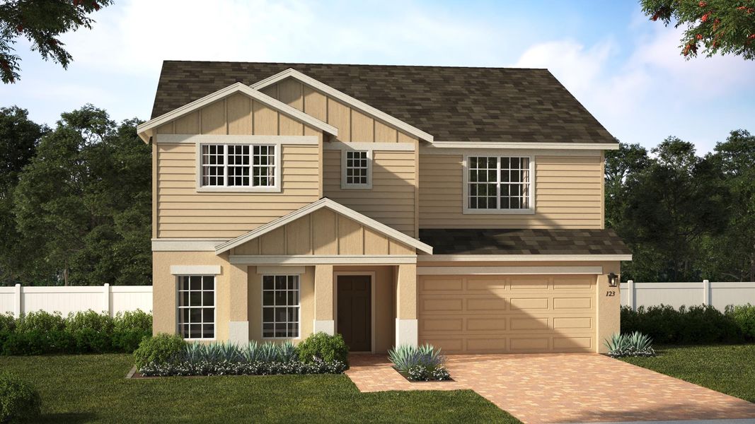 Representative exterior photo of a completed home built from the Wilshire by Landsea Homes in Lake Lincoln, Eustis, FL (Image 7).