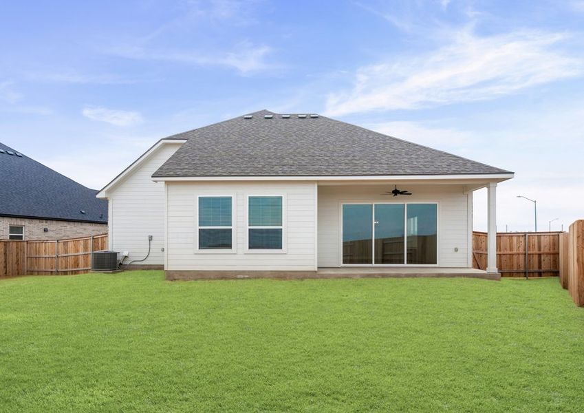 The Kingsley has a covered back patio.