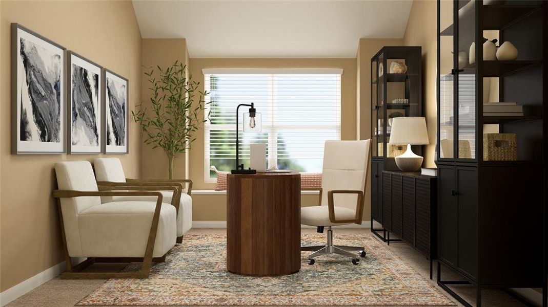 Office featuring baseboards and light colored carpet Office featuring baseboards and light colored carpet