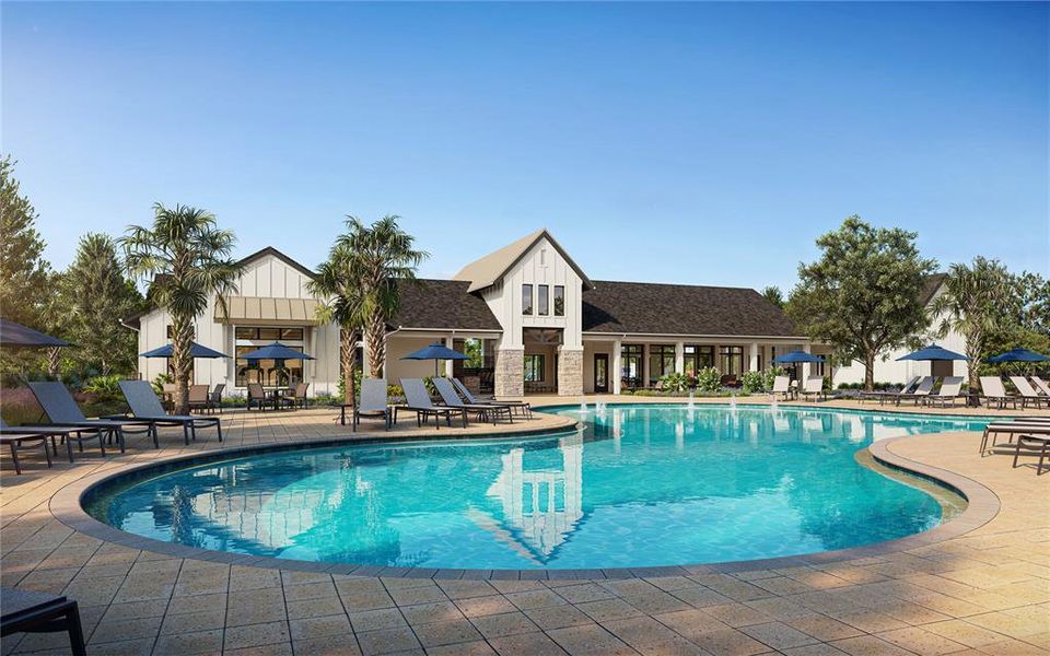 Front exterior of a new home in Caldera, Spring Hill, FL, highlighting curb appeal (Image 1).