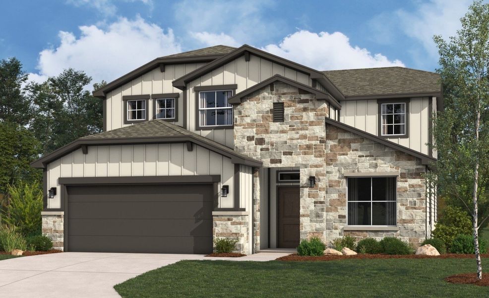 Representative exterior photo of a completed home built from the Poinsettia by Hakes Brothers in Veranda Signature, San Antonio, TX (Image 1). Representative exterior photo of a completed home built from the Poinsettia by Hakes Brothers in Veranda Signature, San Antonio, TX (Image 1).