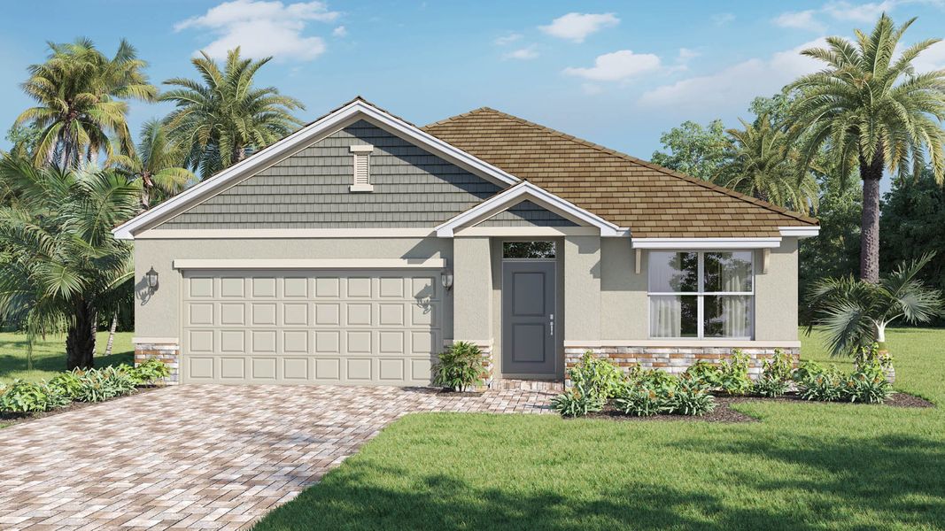 Representative exterior photo of a completed home built from the Aria by D.R. Horton in Creekside, Fort Pierce, FL (Image 5). Representative exterior photo of a completed home built from the Aria by D.R. Horton in Creekside, Fort Pierce, FL (Image 5).