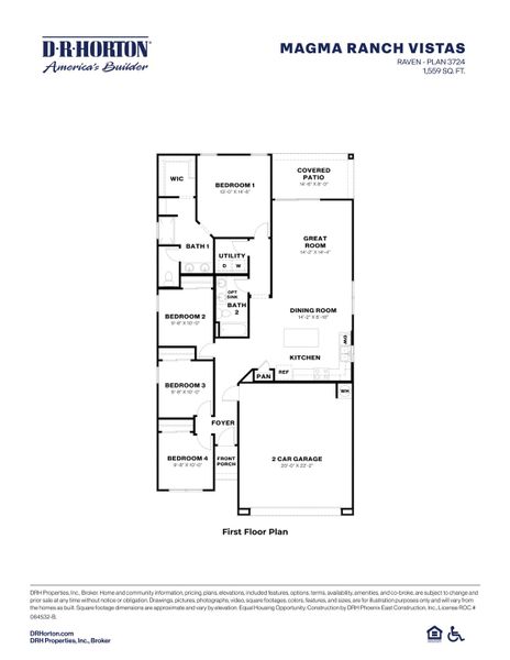 2D floor plan layout for the Raven by D.R. Horton in Magma Ranch Vistas, Florence, AZ (Image 3).