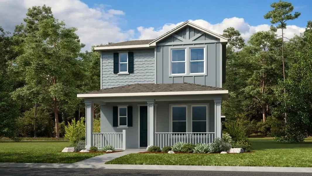 Front exterior of a new home in Center Lake Ranch Community Group Page, St. Cloud, FL, highlighting curb appeal (Image 1). Front exterior of a new home in Center Lake Ranch Community Group Page, St. Cloud, FL, highlighting curb appeal (Image 1).