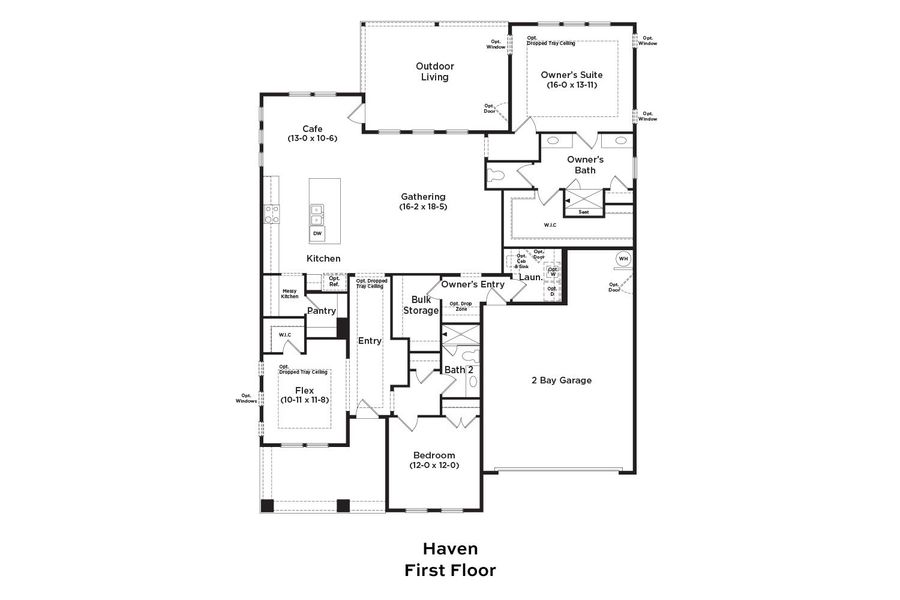 2D floor plan layout for the Haven by DRB Elevate. in Summerwind Crossing at Lakes of Cane Bay, Summerville, SC (Image 3).