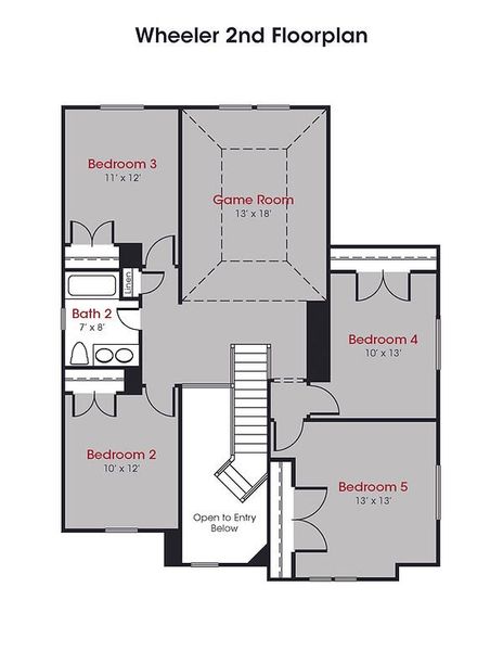 2D floor plan layout for the Wheeler by Kendall Homes in Columbia Lakes, West Columbia, TX (Image 4).