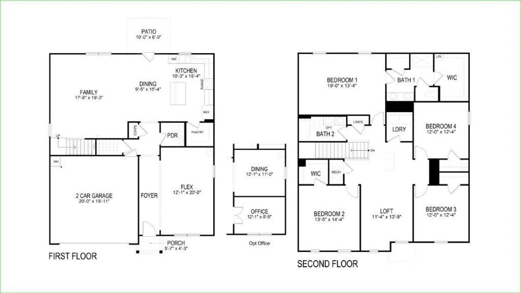 2D floor plan layout for the Hanover by D.R. Horton in Timber Creek, Rossville, GA (Image 3).