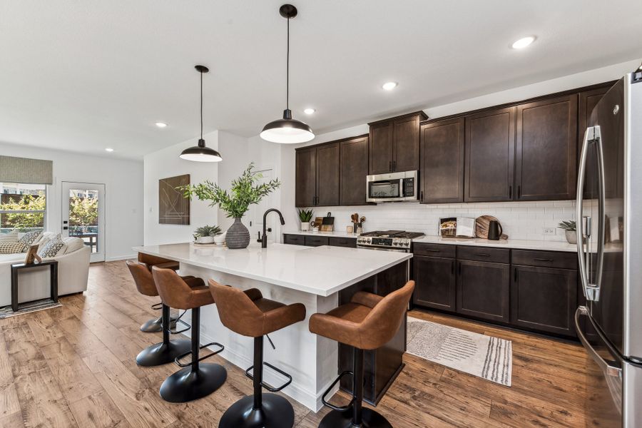 Kitchen with island and pendant lighting