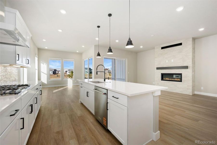Furnished interior view inside a new home in Kitchel Lake at Serratoga Falls, Timnath (Image 4).