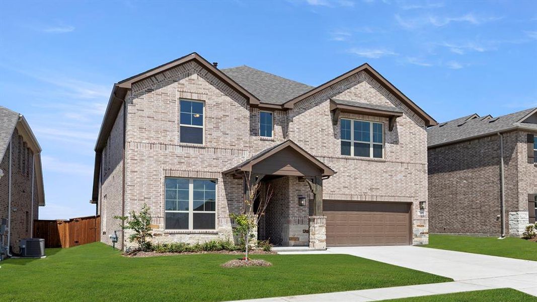 Front exterior of a new home in Elevon 50s, Lavon, TX, highlighting curb appeal (Image 1). Front exterior of a new home in Elevon 50s, Lavon, TX, highlighting curb appeal (Image 1).