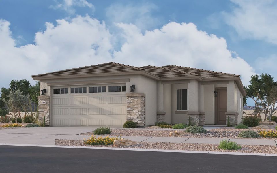 Representative exterior photo of a completed home built from the 1257 by Elliott Homes in Camilo at Santana, Yuma, AZ (Image 2).