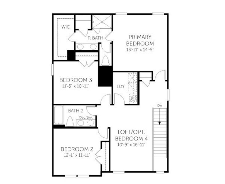 2D floor plan layout for the Pier - Single Family Homes by Dream Finders Homes in Briargate, Fountain Inn, SC (Image 4).