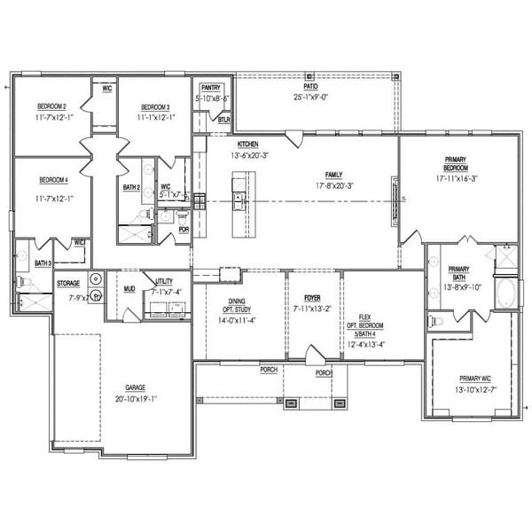 2D floor plan layout for the The Meadowbrook by Lillian Custom Homes in Peaks at Lone Elm, Waxahachie, TX (Image 3). 2D floor plan layout for the The Meadowbrook by Lillian Custom Homes in Peaks at Lone Elm, Waxahachie, TX (Image 3).