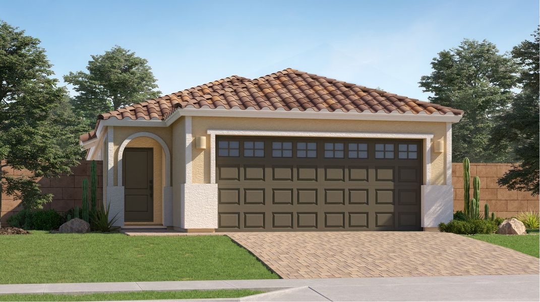 Front exterior of a new home in Anderson Farms, Maricopa, AZ, highlighting curb appeal (Image 1). Front exterior of a new home in Anderson Farms, Maricopa, AZ, highlighting curb appeal (Image 1).
