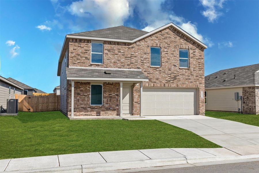 Front exterior of a new home in Atascosa Estates: Watermill Collection, Temple, TX, highlighting curb appeal (Image 2). Front exterior of a new home in Atascosa Estates: Watermill Collection, Temple, TX, highlighting curb appeal (Image 2).
