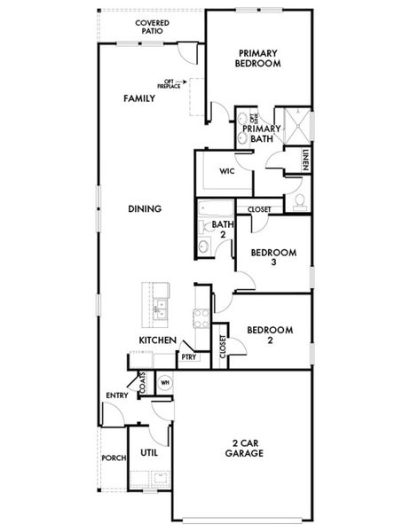 2D floor plan layout for the Elm by Impression Homes in Creekside Ranch, Blue Ridge, TX (Image 3).