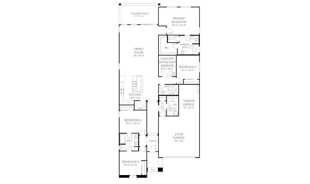 2D floor plan layout for the Lumina - 17736 by Dream Finders Homes in Bella Vista Farms, San Tan Valley, AZ (Image 3).