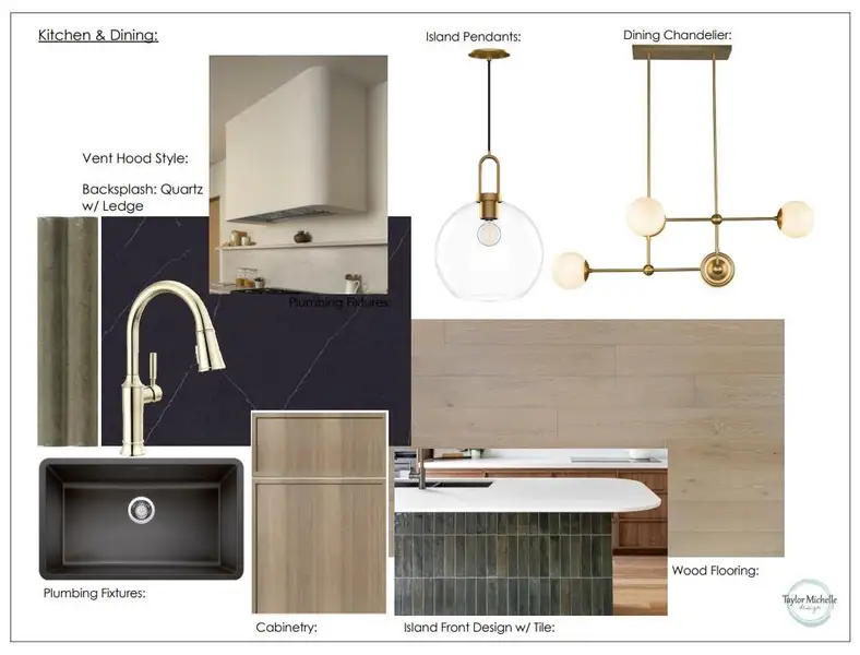 Interior Design Plan. Presenting material and fixture selections for the property's kitchen and dining areas