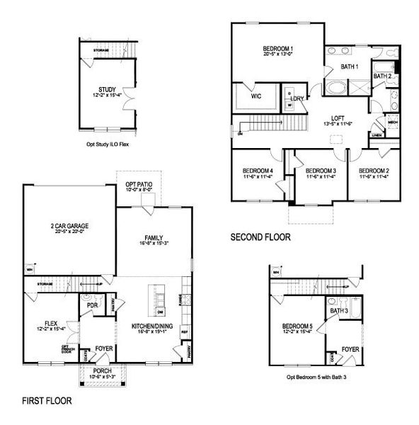 2D floor plan layout for the Elbert ll by D.R. Horton in Braselton Village, Braselton, GA (Image 3).
