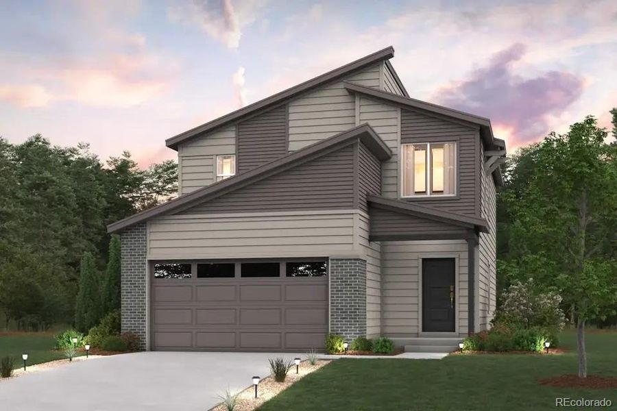 Front exterior of a new home in Legato, Commerce City, CO, highlighting curb appeal (Image 1).