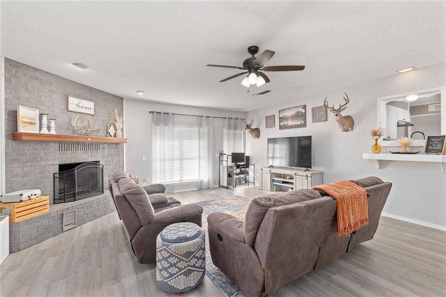 Large living room with fireplace