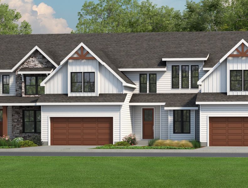 Front exterior of a new home in Landing at Clemson Marina, Seneca, SC, highlighting curb appeal (Image 2). Front exterior of a new home in Landing at Clemson Marina, Seneca, SC, highlighting curb appeal (Image 2).