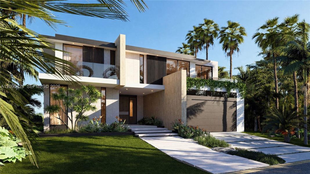 Front exterior of a new home in , Surfside, FL, highlighting curb appeal (Image 21). Front exterior of a new home in , Surfside, FL, highlighting curb appeal (Image 21).