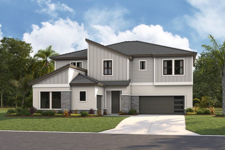 Representative exterior photo of a completed home built from the Madeira III by Homes by WestBay in Barrington Preserve, Brandon, FL (Image 5).