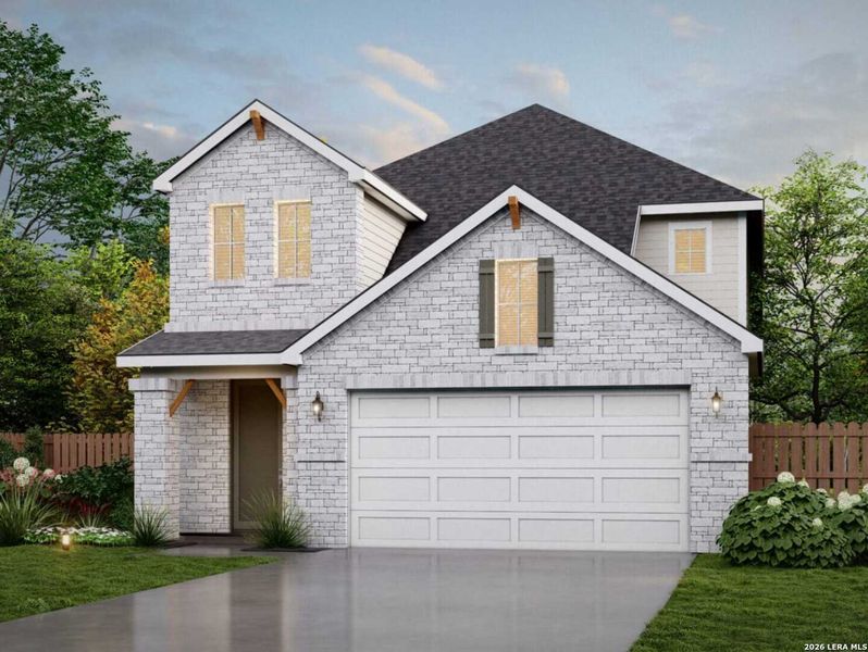Front exterior of a new home in Fairway Crossing, San Antonio, TX, highlighting curb appeal (Image 1). Front exterior of a new home in Fairway Crossing, San Antonio, TX, highlighting curb appeal (Image 1).