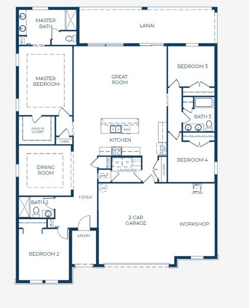 2D floor plan layout for the Huntington by Maronda Homes in Rotonda, Port Charlotte, FL (Image 2).