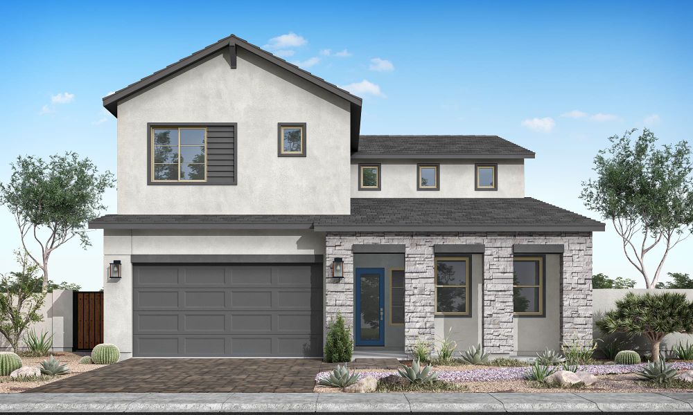 Representative exterior photo of a completed home built from the Safflower Plan 40-4 by Tri Pointe Homes in Soleo, San Tan Valley, AZ (Image 21).