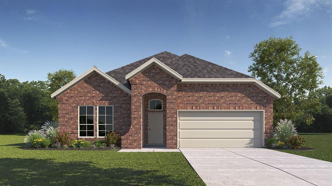 The property features a brick exterior, a two-car garage, and a well-maintained lawn with landscaping The property features a brick exterior, a two-car garage, and a well-maintained lawn with landscaping